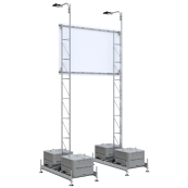 Mounting device | for various advertising board sizes | Dimensions of advertising board: 3.00 x 2.00 m consisting of: | 2 x set up frame, galvanized (part-no. 35350) | 4 x concrete set up device, 600 kg (part-no. 3F120) | 2 x lattice tower, galvanized, 6150 mm (part-no. 353017) | 2 x board holder 3.00 x 2.00 m (part-no. 353330) | 4 x rotary coupler, galvanized (part-no. 3F120-5) | with insect-friendly spotlight, consisting of: | 1 x spotlight mount, galvanized (part-no. 3533H) | 1 x insect-friendly spotlight, light color: 3000 K (part-no. 3531S1IF) | 2 x swivel coupling, galvanized (part-no. 3F120-5)